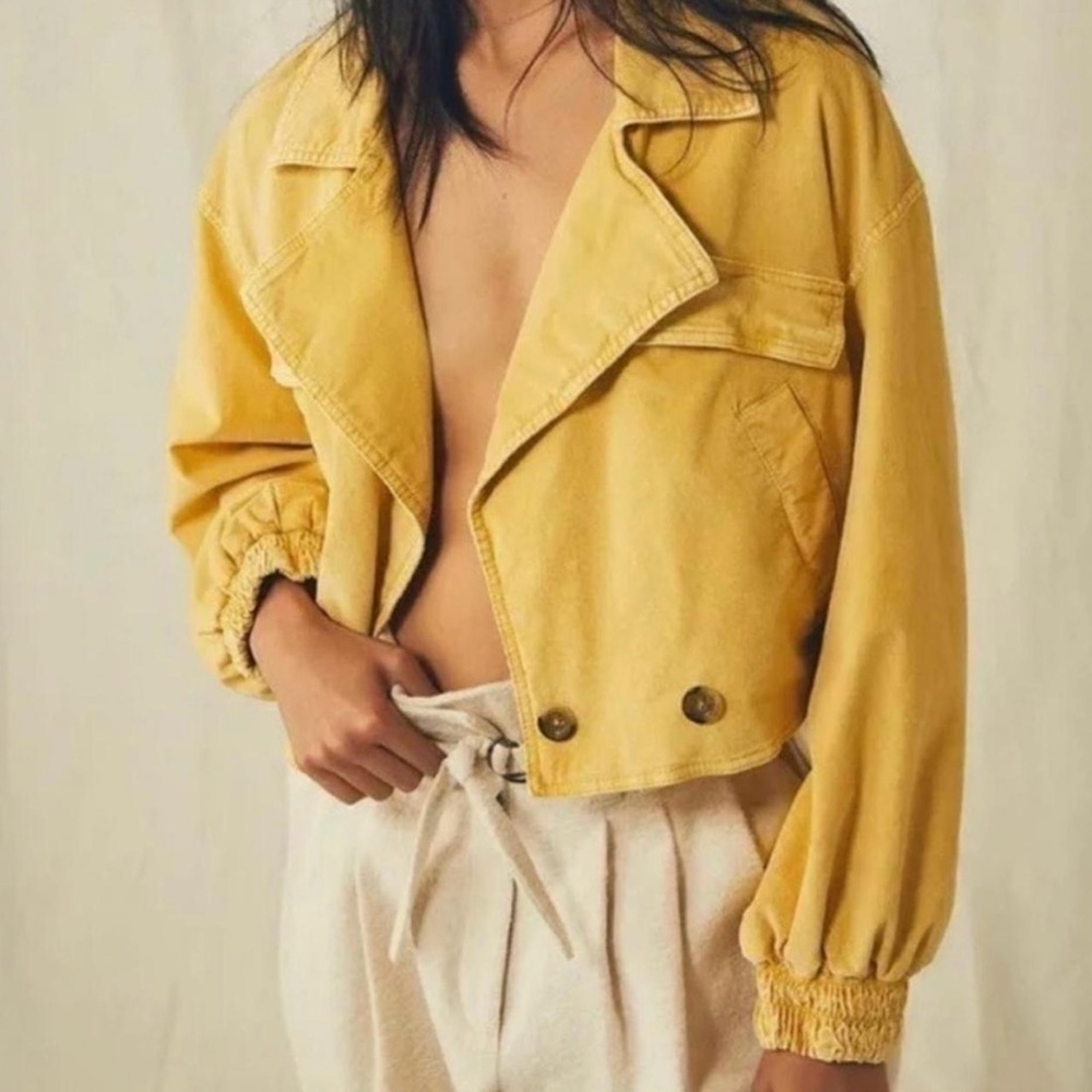 Free People Cropped Yellow Bomber Jacket